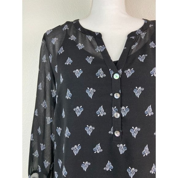 J. Jill women's medium black patterned 3/4‎ sleeve sheer overlay shift dress - Picture 2 of 7